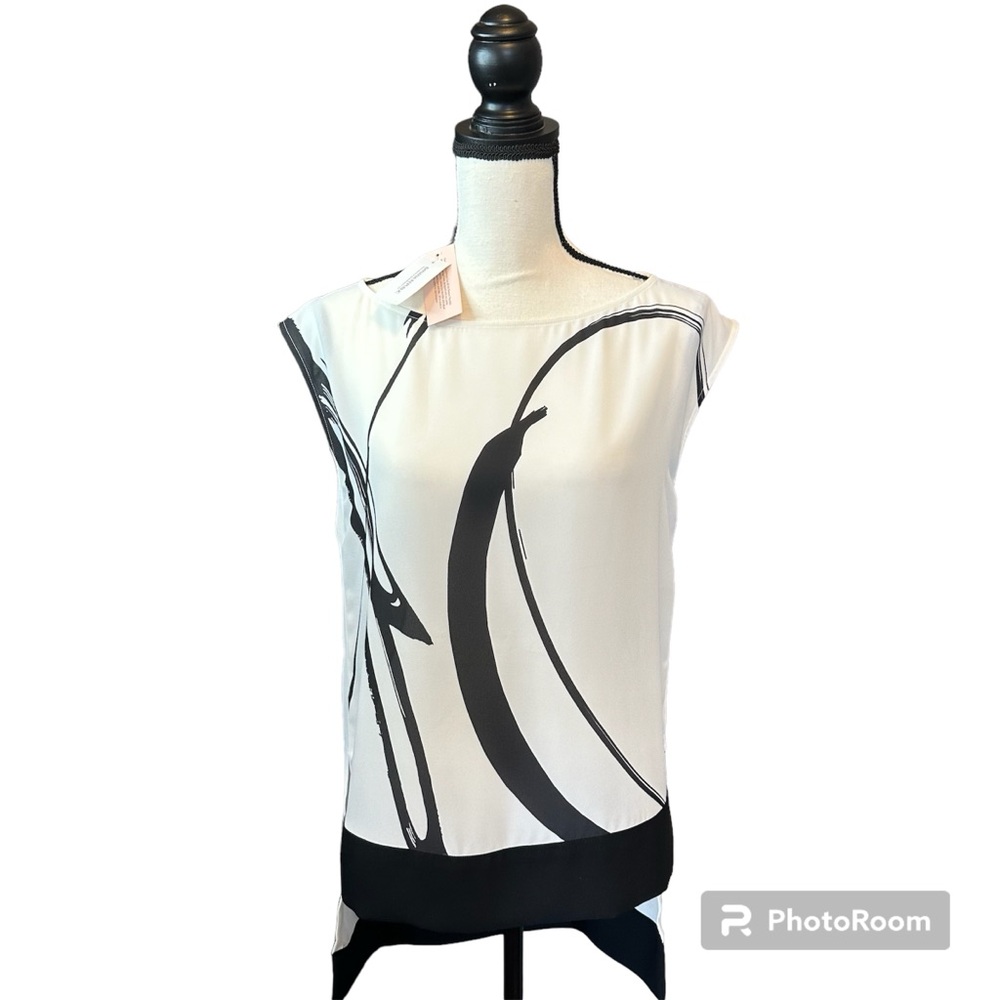 Banana Republic White Patterned Top Semi-Sheer Oversized Size XS Petite
